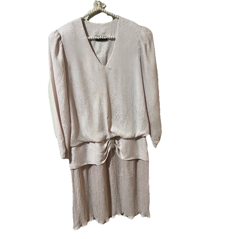 Vintage Samantha Black 1980s Drop Waist Dress Pale Pink Sz 18/20